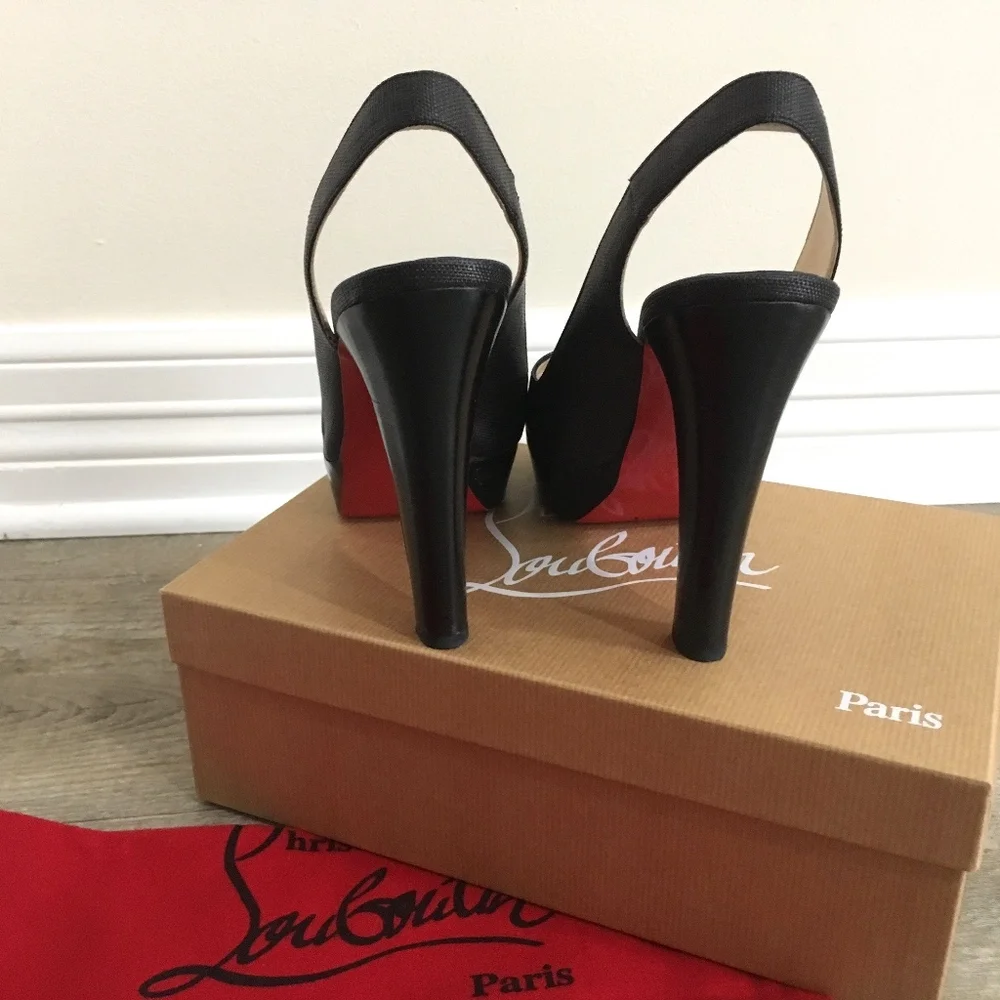 Louboutin Sling Back Heels, Open Toe, Black